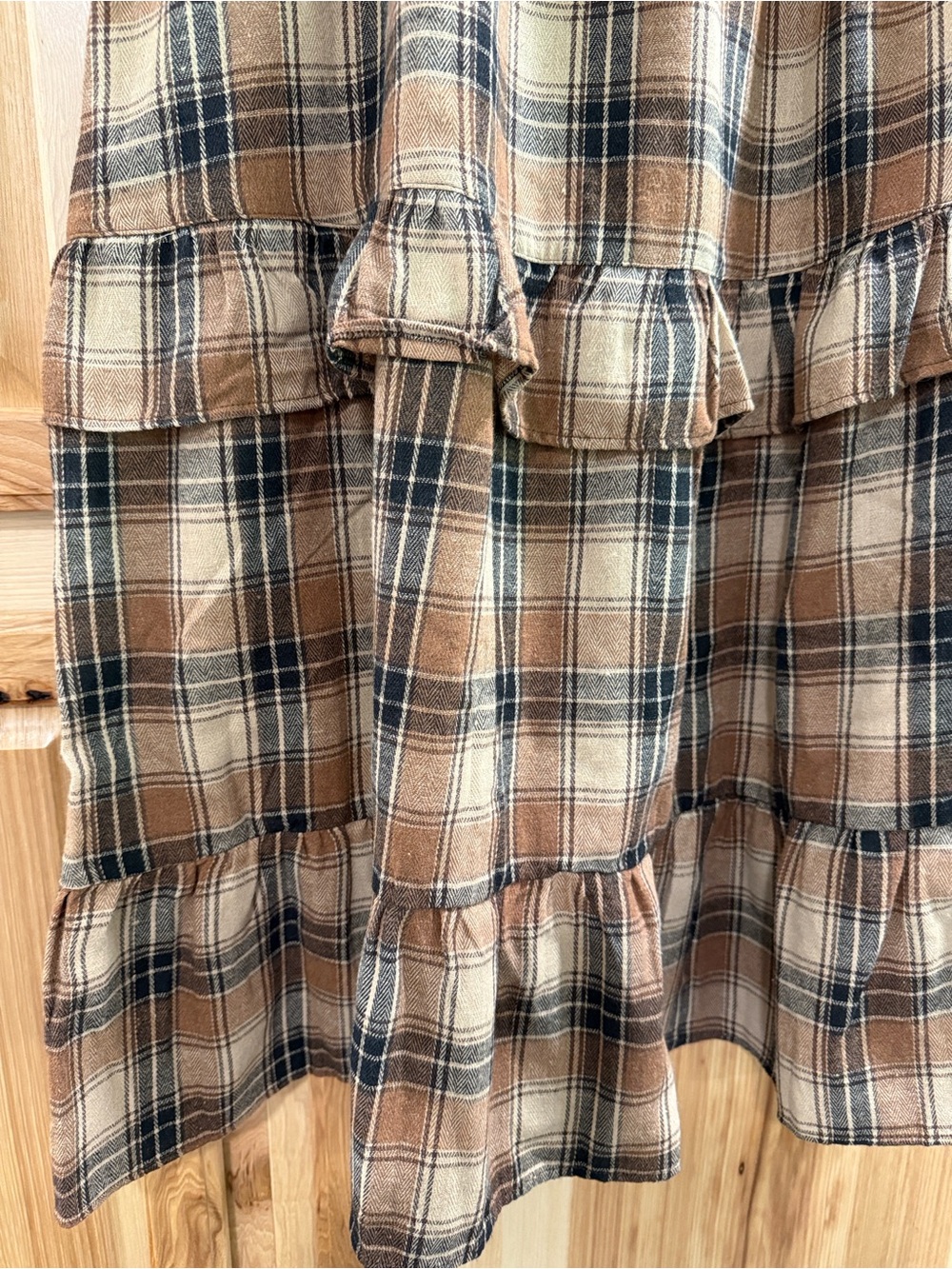New! New In Women's Plaid Tiered Ruffle Cowgirl Rodeo Midi/Maxi Skirt Brown Sz L - Picture 2 of 10